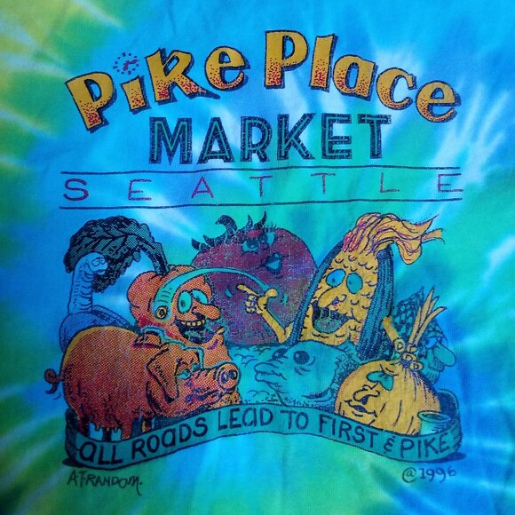 Vintage Pike Place Market Seattle Tie Dye T-Shirt - Picture 1 of 6